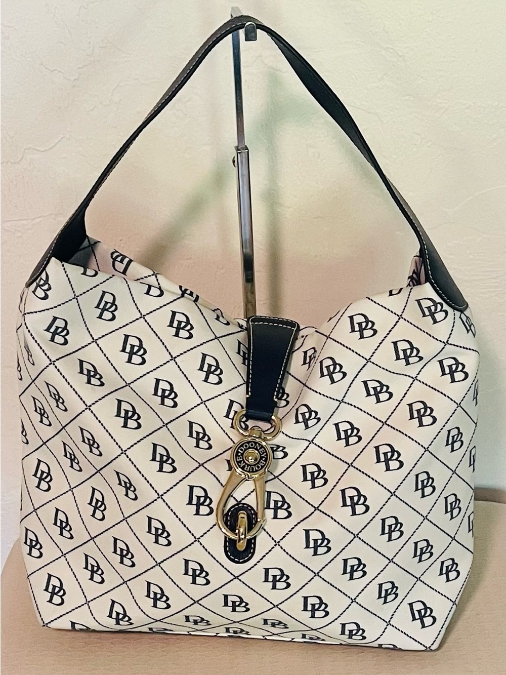 Dooney & Bourke Navy & Cream Shoulder Bag w Monogram Print